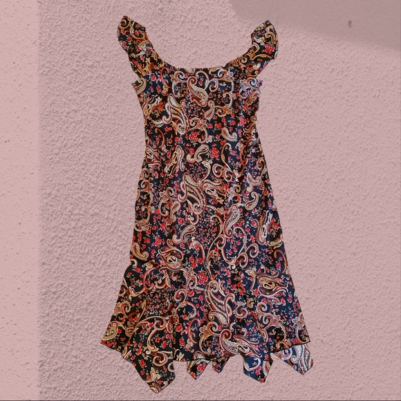 Vintage Dresses & Skirts - Vintage 90s handkerchief hem paisley print dress